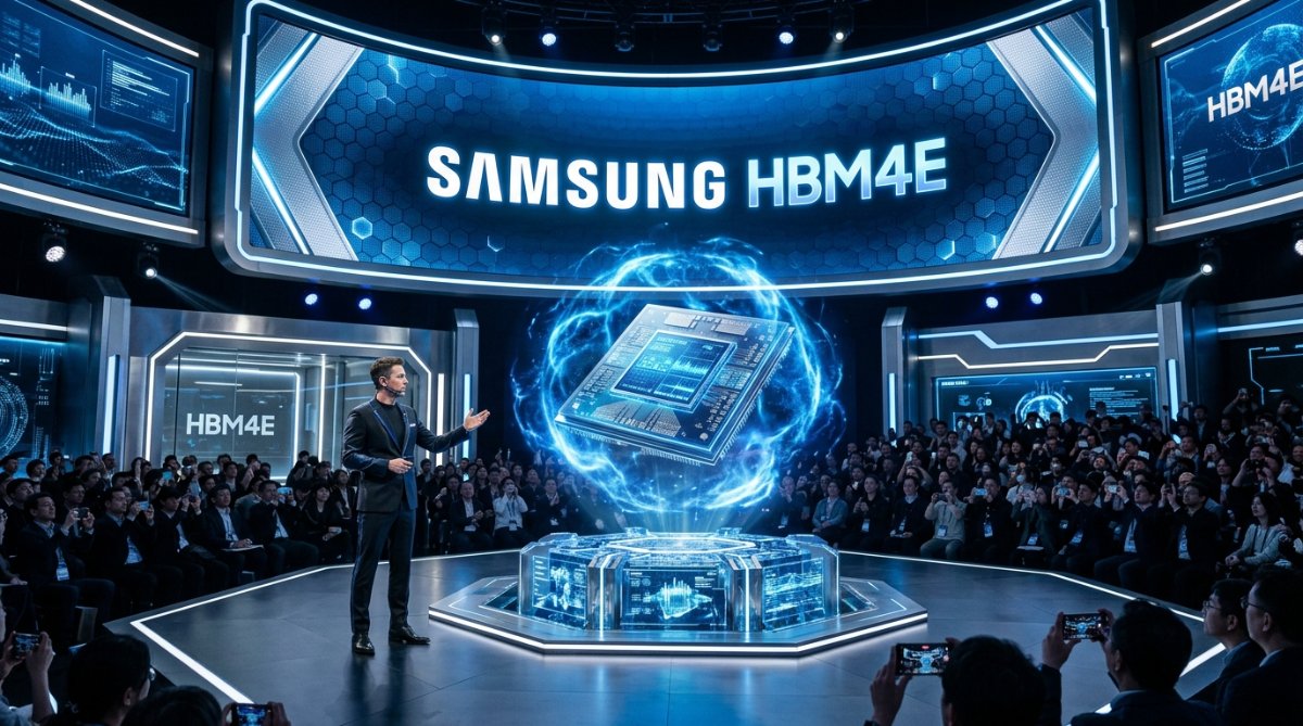 엔비디아 GTC 2026 현장에서 세계 최초로 공개된 삼성전자 HBM4E 반도체 콘셉트 이미지