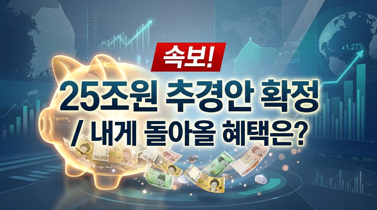 속보 25조원 추경안 확정과 내게 돌아올 혜택을 알리는 경제 뉴스 그래픽 이미지
