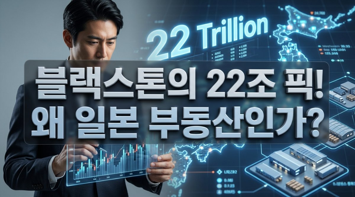 데이터센터와 물류센터가 구축된 일본 지도 위에 22조 원 투자를 상징하는 디지털 그래픽 이미지